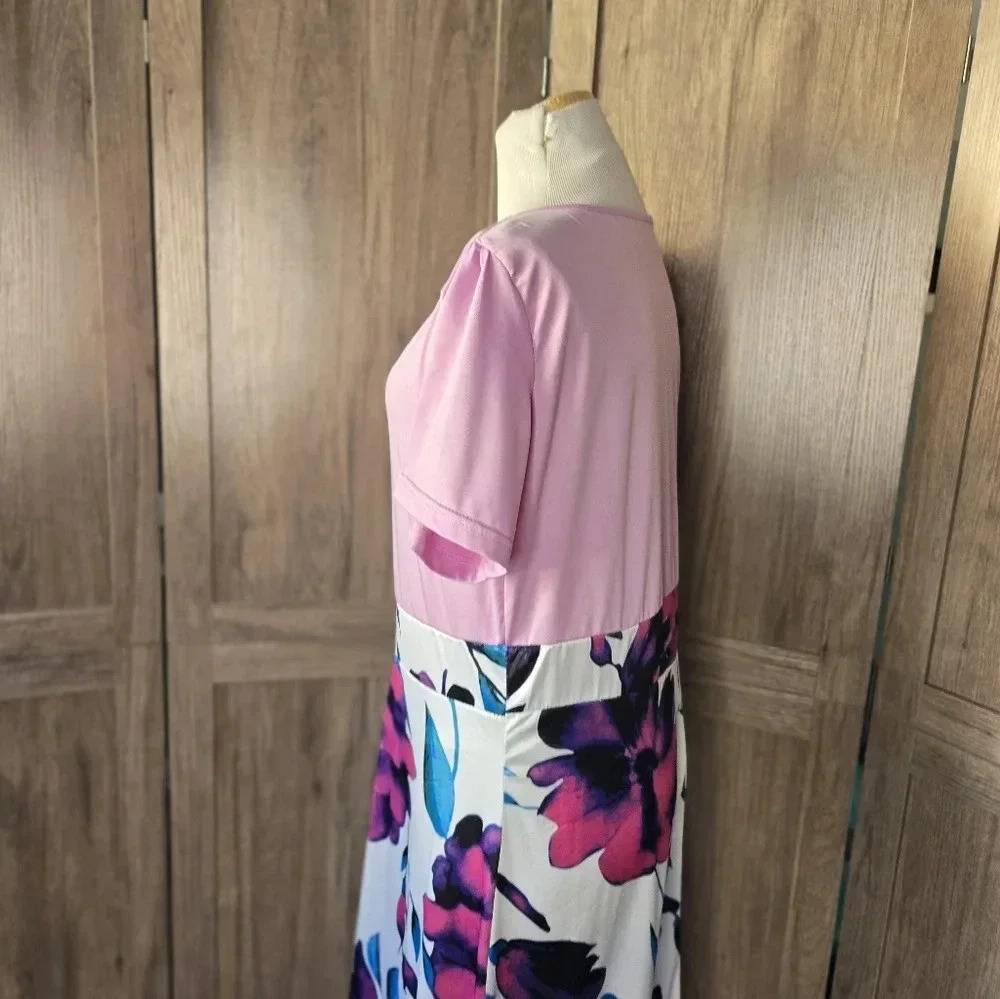 Women maxi pink flowers dress 3XL - Picture 11 of 12